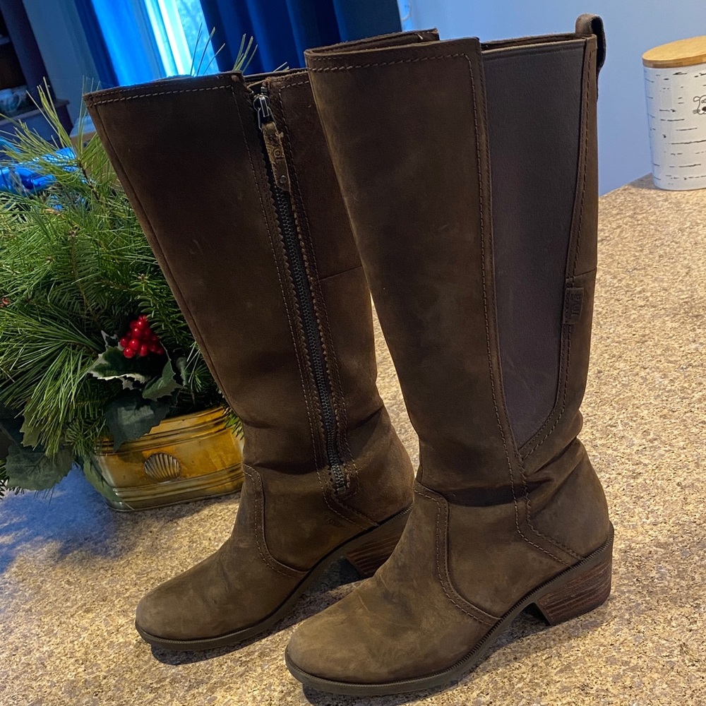 Teva Tall Leather Brown Boots Waterproof Casual 7 1103232 Anaya Heeled Heel